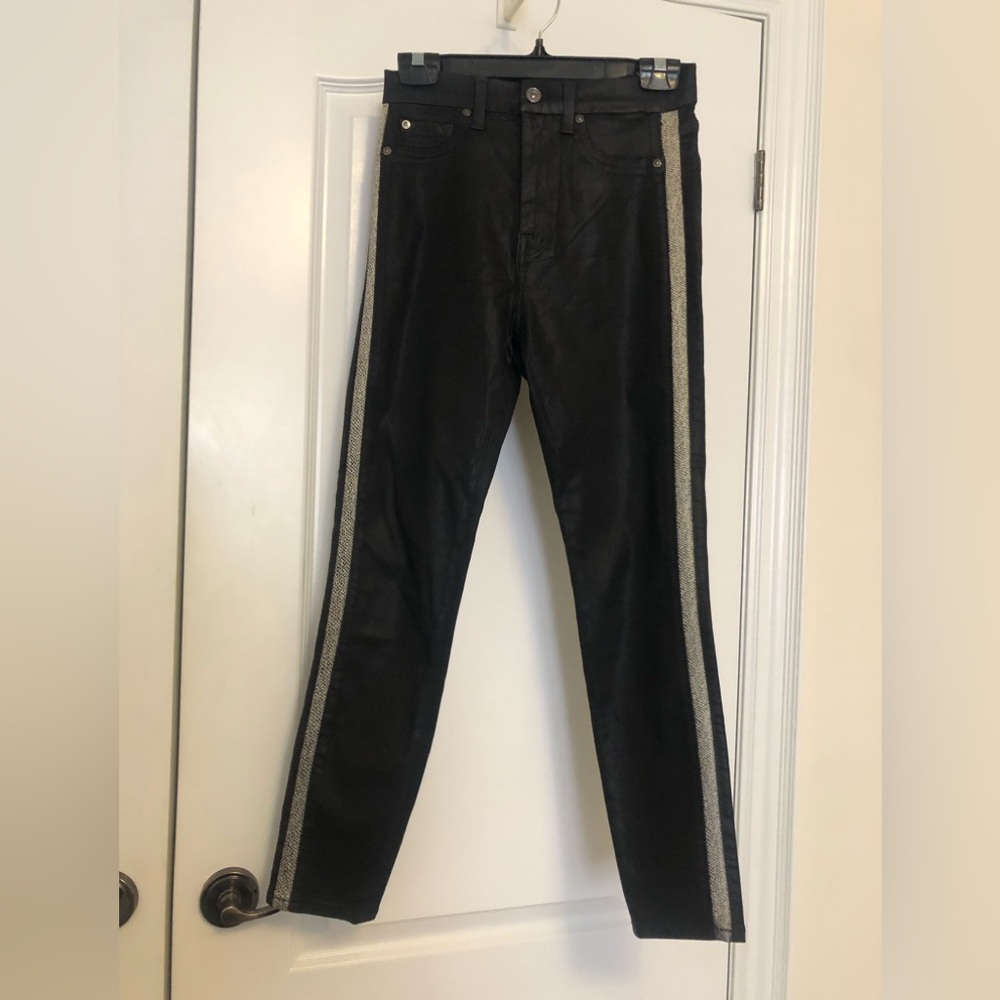 DEAL! Black coated gorgeous designer high rise jeans with cool side seam, 27